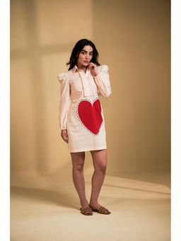 SAKSHI G CHAWLA - Cherie Beige Cotton A Line Mini Dress