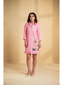 SAKSHI G CHAWLA - Stamden Pink Cotton A Line Mini Dress