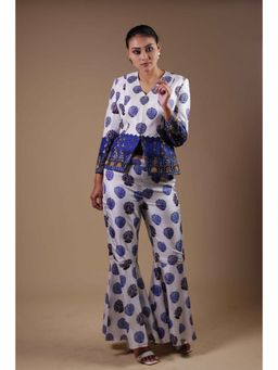 THETAA - Blue Hand-Embroidered Coat with Flared Pant