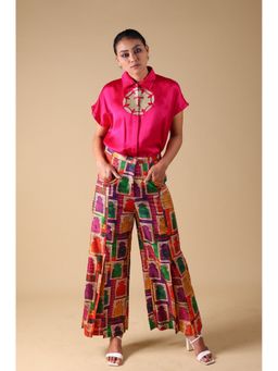 THETAA - Pink Hand Embroidered Shirt With Pleated Pants