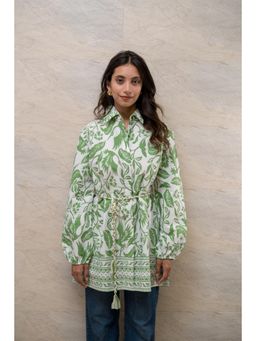 Branche - Women Green Floral Top with Belt