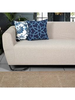 ODE & CLEO - Cotton Double Needlework with Bead Cushion Covers Blue (Pack Of 2) (18x18 inches)