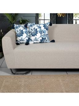 ODE & CLEO - Cotton Double Needlework with Bead Cushion Covers Blue (Pack Of 2) (18x18 inches)