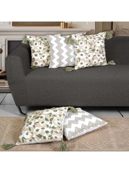 ODE & CLEO - Embroidery Cotton Cushion Covers Green (Pack Of 5) (18x18 inches)