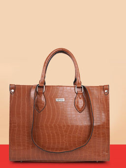 VENEER - Tan Textured Hand Bag and Non Detachable Strap (Single)