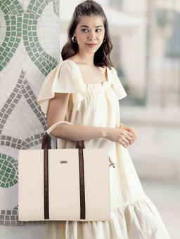 VENEER - Cream Solid Hand Bag and Detachable Strap (Single)