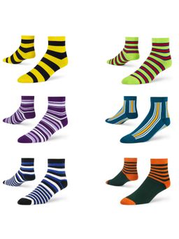 Dynamocks - Men and Women Stripes Ankle Length Socks - Free Size - Pack of 6 Pairs