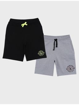 3PIN - Trendy Boys Elasticated Shorts With Drawstring Grey & Black (Pack of 2)