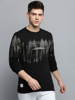 SHOWOFFFF - Mens Round Neck Printed Black Pullover Sweatshirt