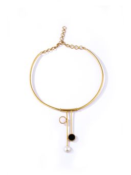 Suhani Pittie - Gold Toned Pearl Collar Necklace with Acrylic & Perspex Pendulum Pendants