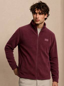 Van Heusen - Men Maroon Solid/Plain Fleece Jacket