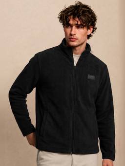 Van Heusen - Men Black Solid/Plain Fleece Jacket