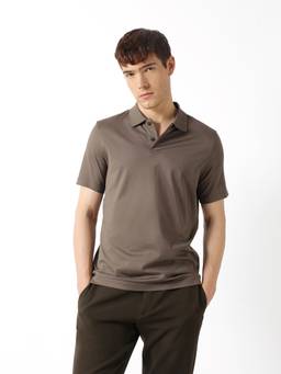 The Bear House - Men Grey Solid/Plain Cotton Polo T-Shirt