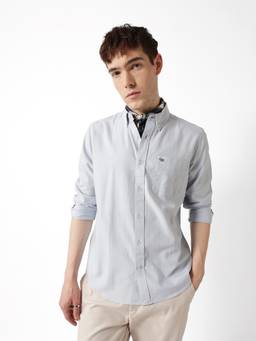 The Bear House - Men Grey Solid/Plain Cotton Shirt