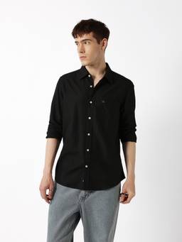 The Bear House - Men Black Solid/Plain Viscose Shirt