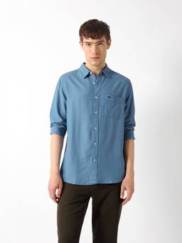 The Bear House - Men Blue Solid/Plain Viscose Shirt
