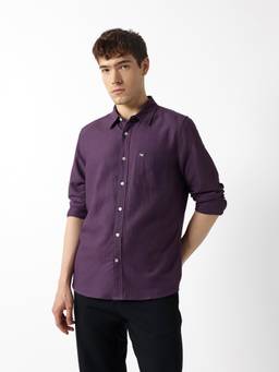 The Bear House - Men Purple Solid/Plain Viscose Shirt