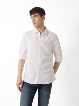 The Bear House - Men White Solid/Plain Viscose Shirt