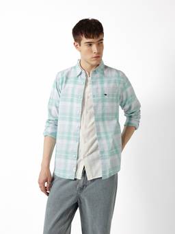 The Bear House - Men Green Checks Polyester Shirt