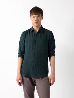 The Bear House - Men Green Solid/Plain Polyester Shirt