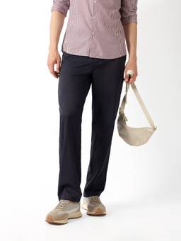 The Bear House - Men Blue Solid/Plain Polyester Trouser