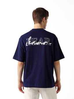The Bear House - Men Navy Blue Printed Cotton T-Shirt