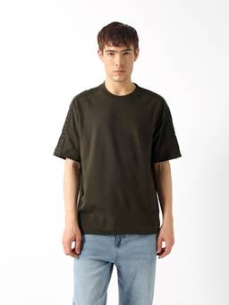 The Bear House - Men Olive Solid/Plain Cotton T-Shirt