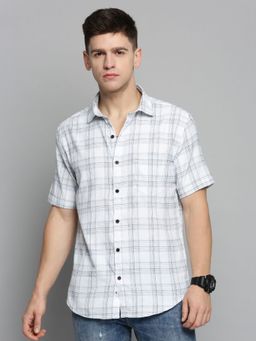 SHOWOFFFF - Mens Spread Collar White Checked Shirt