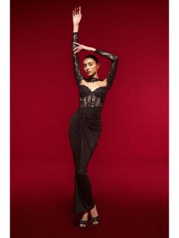 SOTBELLA - Black One-Shoulder Lace Dress