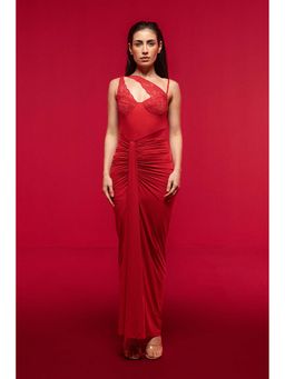 SOTBELLA - Red Asymmetric Lace Dress