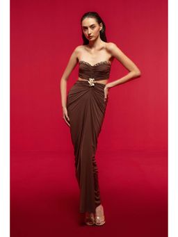 SOTBELLA - Draped Brown Dress with Side Cut-Outs
