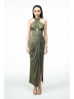 SOTBELLA - Green Draped Halter Dress