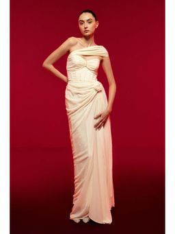 SOTBELLA - Ivory One-Shoulder Draped Dress