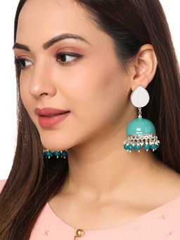 Yellow Chimes - Turquoise Blue & Gold-Toned Gold-Plated Jhumkas Earrings
