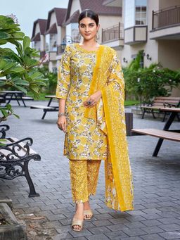 Odette - Yellow Floral Kurta with Pant and Dupatta (Set of 3)
