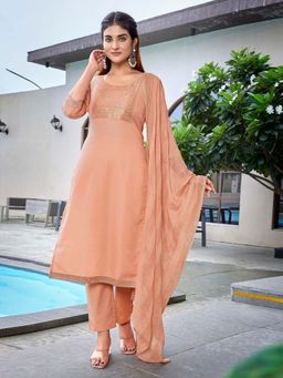 Odette - Peach Woven Kurta with Pant and Dupatta (Set of 3)