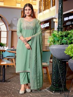 Odette - Green Woven Kurta with Pant and Dupatta (Set of 3)