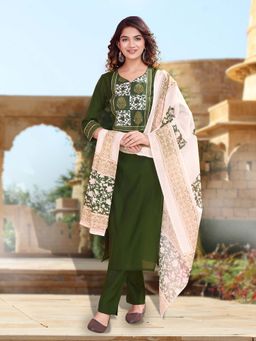 MOJILAA - Green Printed Kurta with Pant and Dupatta (Set of 3)