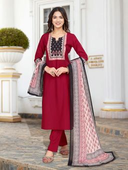 MOJILAA - Red Printed Kurta with Pant and Dupatta (Set of 3)