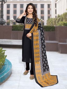 MOJILAA - Black Printed Kurta with Pant and Dupatta (Set of 3)