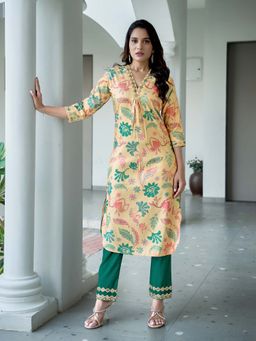 MOJILAA - Cream Printed Kurta and Pant (Set of 2)