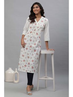 Aurelia - White Floral Kurta and Jeggings (Set of 2)