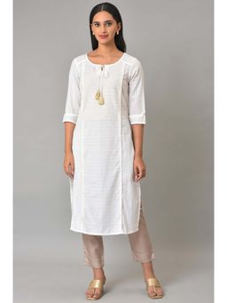 Aurelia - White Woven Kurta and Pant (Set of 2)
