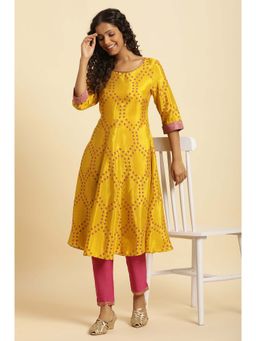 W - Yellow Floral Kurta and Pant (Set of 2)