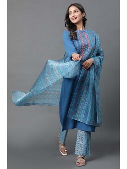 Aurelia - Blue Floral Kurta with Palazzo and Dupatta (Set of 3)