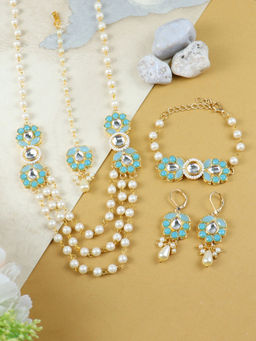 Asthetika Kids - Blue Kundan Stone Jewellery (Set of 4) (5 Years)