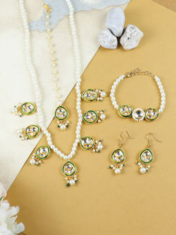 Asthetika Kids - Green Meenakari Kundan Stone Jewellery (Set of 4) (5 Years)