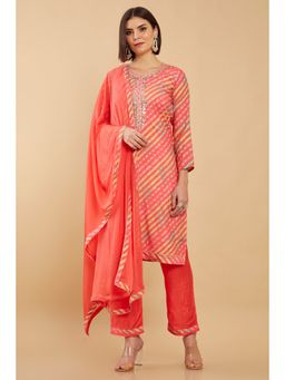 Soch - Women Pink Silk Stripes Dress Material (Set of 3)
