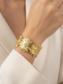 Jewels Galaxy - Gold Plated Stainless Steel Floral Themed Cuff