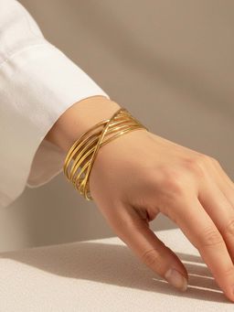 Jewels Galaxy - Gold Plated Stainless Steel Contemporary Cuff